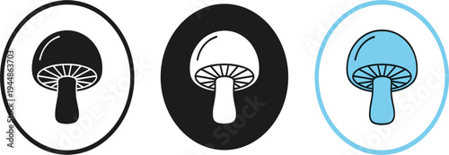 Mushroom Icon Set Featuring Simple Flat and Line Art Designs for Nature Graphics, Forest Themes, Culinary Apps, and Organic Product Branding Elements