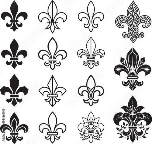 Fleur De Lis Icon Set Vintage Heraldic Lily Symbols for Luxury Branding and Royal Emblem Design