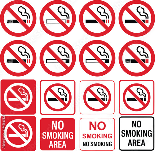 No Smoking Signs Collection with Prohibited Symbols