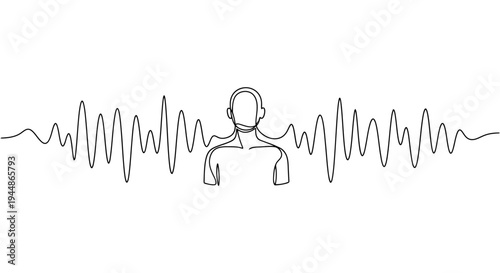 Abstract sound wave emanating from a human silhouette.