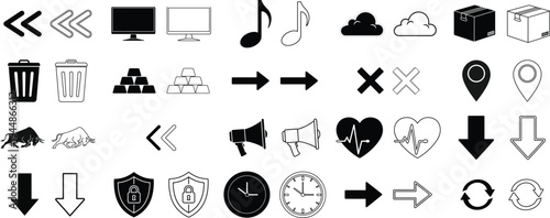 фотографія A collection of various black and white icons on a white background isolated on