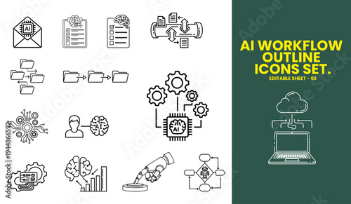Artificial Intelligence Workflow Line Icons Pack Automation Process Business Technology Vector Set