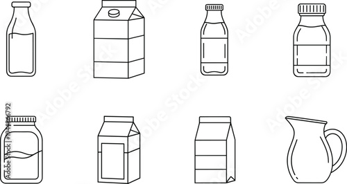 Milk Bottles, Cartons, and Jug Illustration Set for Beverage Packaging, Dairy Branding, and Product Design
