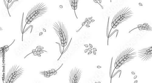 Wheat Grain Pattern Illustration Set Featuring Wheat Stalks and Seeds for Agricultural and Food Branding