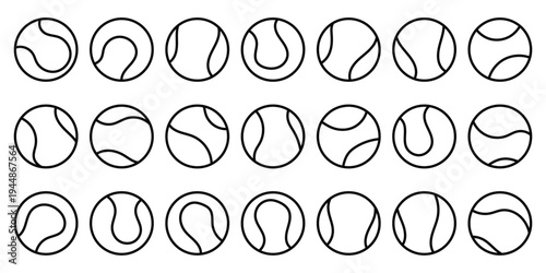A vector icon set of tennis and padel balls, showcasing both filled and outline styles for sports design. A vector icon set of tennis and padel balls, showcasing both filled and outline styles. 