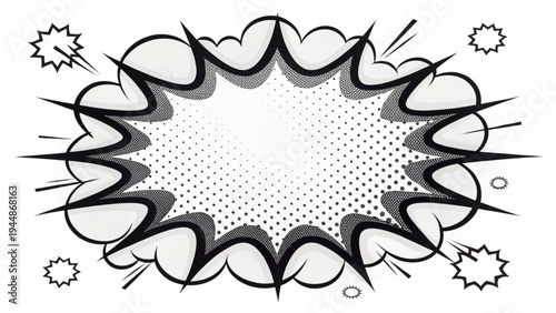 A comic book style explosion icon with bold lines and dynamic motion