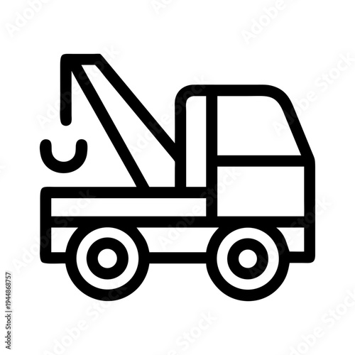 Vector tow truck icon, black line illustration
