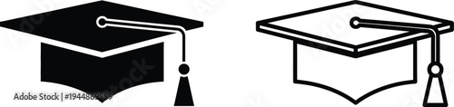 Graduation caps icons isolated on transparent background, Vector