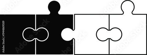 Jigsaw puzzle pieces fitting together isolated on transparent background, Vector