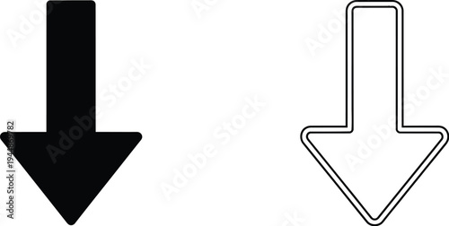 Black and white arrows pointing down isolated on transparent background, Vector