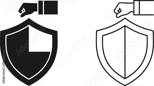 Shield and fist icons for protection concepts isolated on transparent background, Vector