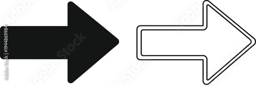 Black and white arrows pointing right direction isolated on transparent background, Vector