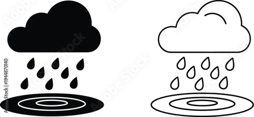 Rain clouds weather icons isolated on transparent background, Vector