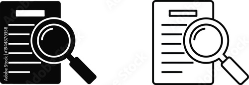 Magnifying glass document icons isolated on transparent background, Vector