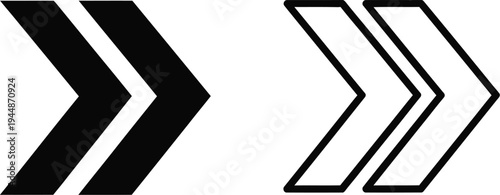 Double right arrow signs isolated on transparent background, Vector