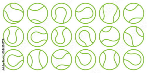 Tennis ball icon in linear and clipart style pack. Tennis ball icon set. Set of Tennis ball for sport, activity and game. Ball pictogram. Tennis ball sport collection. Flat minimal sport elements. 