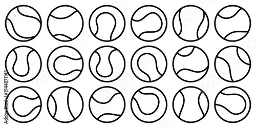 Tennis ball icon in linear and clipart style pack. Tennis ball icon set. Set of Tennis ball for sport, activity and game. Ball pictogram. Tennis ball sport collection. Flat minimal sport elements. 