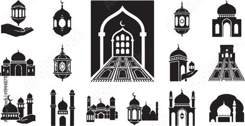 Islamic Architecture and Symbols in Black and White Color