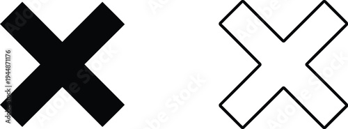 Black and white x marks symbol isolated on transparent background, Vector