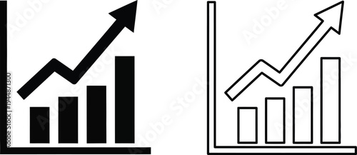 Growth statistics line graph bar chart icons isolated on transparent background, Vector