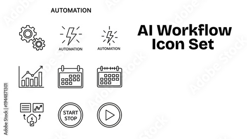 Artificial Intelligence Workflow Automation Outline Icons Modern Business Technology Vector
