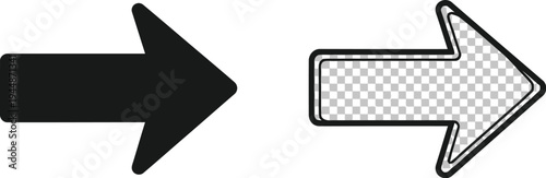 Black and white arrows pointing right direction isolated on transparent background, Vector