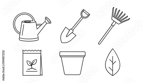 Monoline of gardening tools and watering shovel