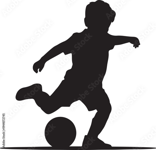 Child Practicing Soccer Kick vector Silhouette