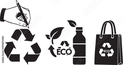 Eco friendly symbols and icons for sustainable living concept