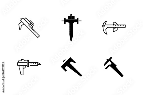 Minimal Caliper Silhouette Bundle Set, Precision Caliper Tool Minimal Vector Collection, Measuring Caliper Silhouette Icons Bundle, Engineering Caliper Minimal Black Silhouette Pack, Vernier Caliper T