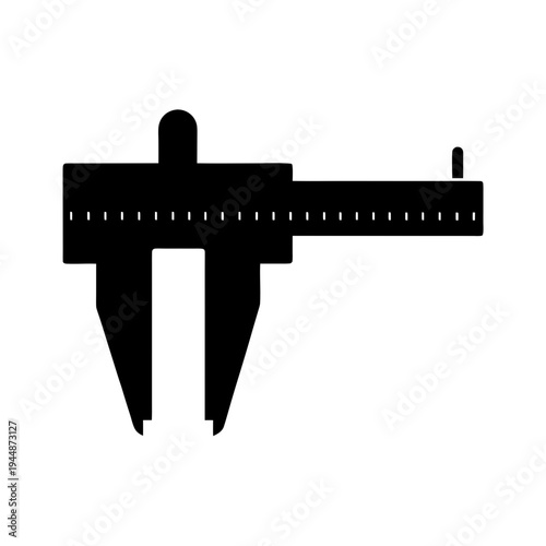 Minimal Caliper Silhouette Vector, Precision Caliper Measurement Icon, Vernier Caliper Minimal Tool Illustration, Engineering Measuring Caliper Silhouette Design, Simple Caliper Measurement Tool Graph