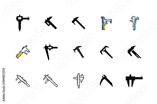 Minimal Caliper Silhouette Bundle Set, Precision Caliper Tool Minimal Vector Collection, Measuring Caliper Silhouette Icons Bundle, Engineering Caliper Minimal Black Silhouette Pack, Vernier Caliper T