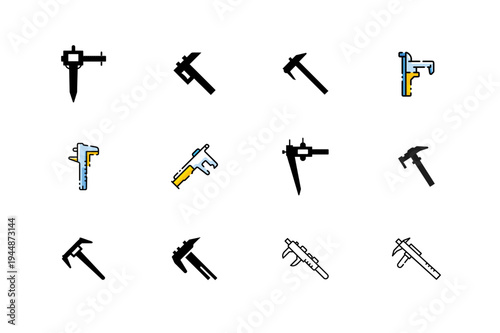 Minimal Caliper Silhouette Bundle Set, Precision Caliper Tool Minimal Vector Collection, Measuring Caliper Silhouette Icons Bundle, Engineering Caliper Minimal Black Silhouette Pack, Vernier Caliper T