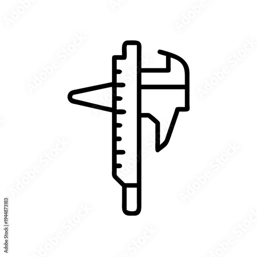 Minimal Caliper Silhouette Vector Illustration, Clean Caliper Measuring Tool Minimal Icon Design, Precision Caliper Silhouette Engineering Measurement Tool, Minimal Vernier Caliper Outline Technical