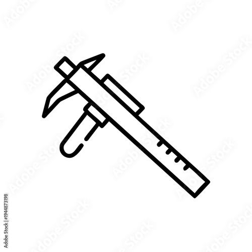 Minimal Caliper Silhouette Vector Illustration, Clean Caliper Measuring Tool Minimal Icon Design, Precision Caliper Silhouette Engineering Measurement Tool, Minimal Vernier Caliper Outline Technical