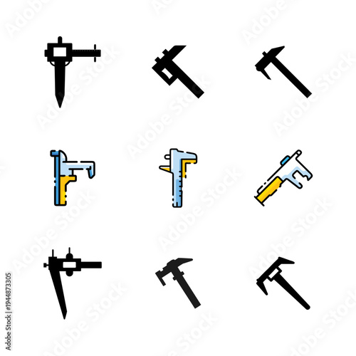 Minimal Caliper Silhouette Bundle Set, Precision Caliper Tool Minimal Vector Collection, Measuring Caliper Silhouette Icons Bundle, Engineering Caliper Minimal Black Silhouette Pack, Vernier Caliper T