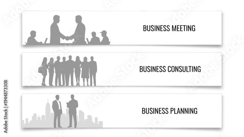 Illustration of business professionals in a meeting, consulting, and planning, illustrated in a minimalist style