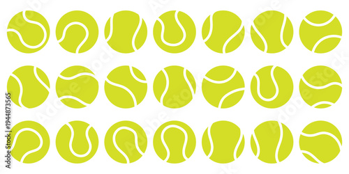 Tennis ball icon set. Sport equipment vector set. Tennis ball collection with static and motion versions for match, training, and game design. green tennis ball set. 