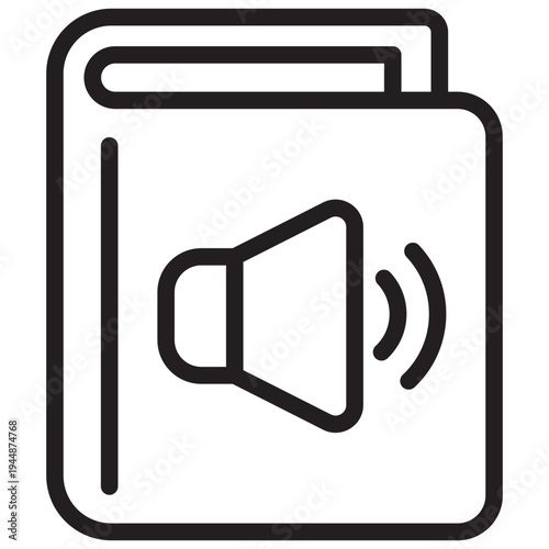 Closed book with a sound volume outline Icon