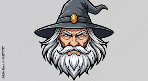 A cartoon illustration of a wizard with a long white beard and hat