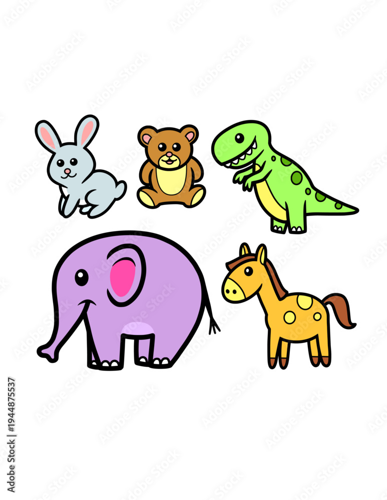 Obraz premium animal cartoon for kid rabbit, bear, dinosaur, elephant and horse