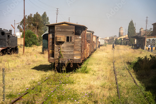Schilderij op canvas Old, abandoned, wooden box cars on the tracks at the railway station in Asmara,
