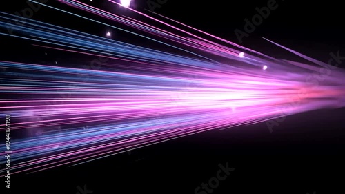 Luminous pink and blue streaks converge in a point on black background