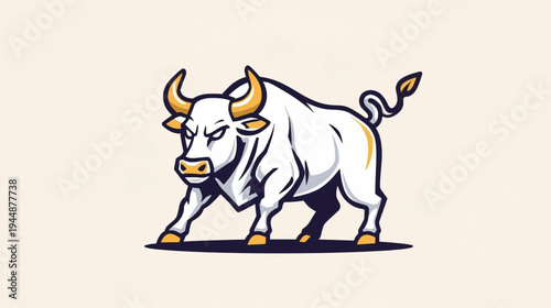 vector illustration of a angry white bull yellow horn on white background 