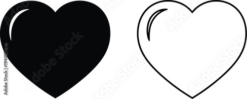 Black and white hearts love symbol isolated on transparent background, Vector