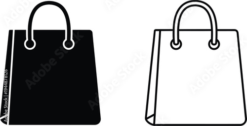 Black and white shopping bags illustration isolated on transparent background, Vector