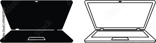 Laptop computer line art illustration isolated on transparent background, Vector