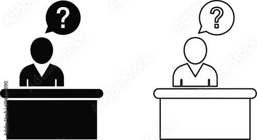 Two business people talking with question marks isolated on transparent background, Vector