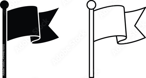 Black and white flags on poles isolated on transparent background, Vector