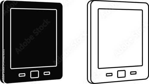 Black and white e-reader illustration isolated on transparent background, Vector